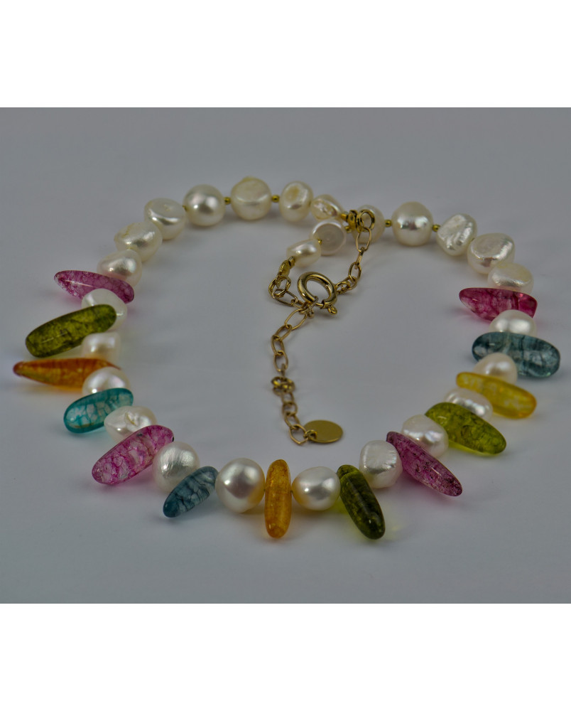 Naszyjnik z perłami i kwarcem