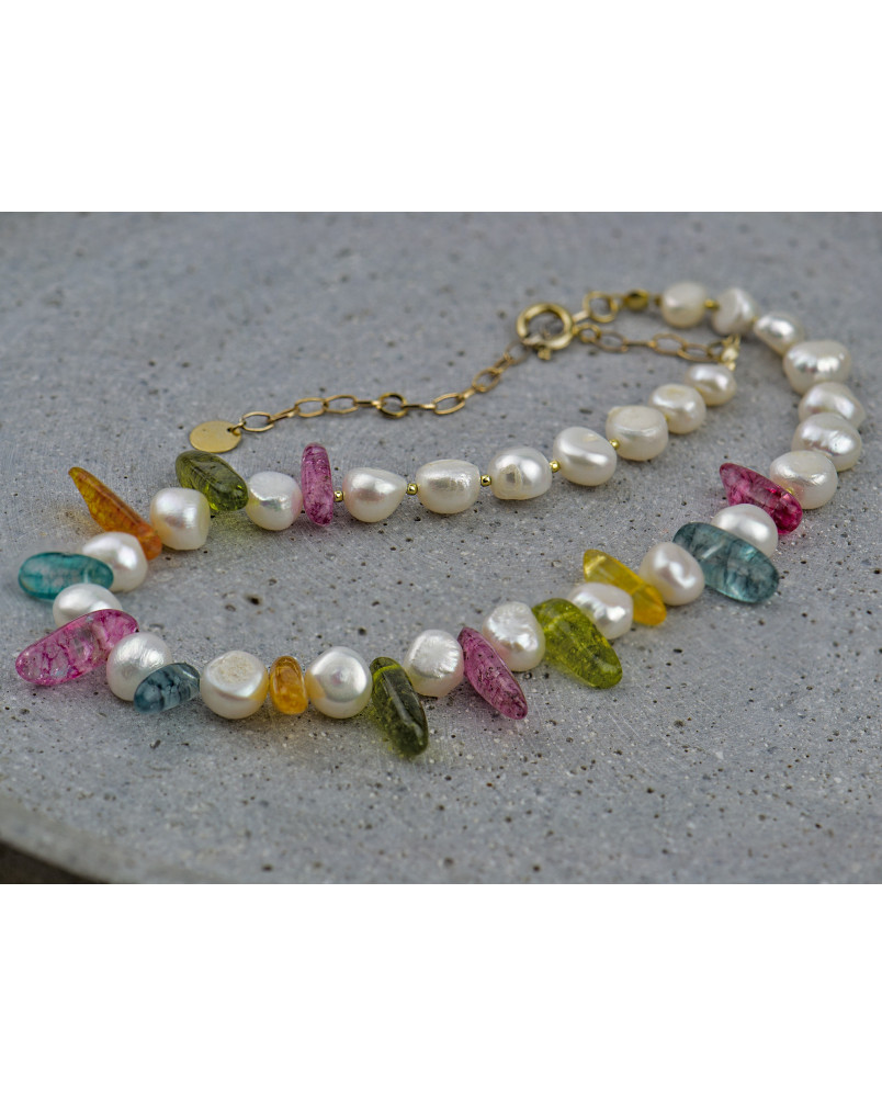 Naszyjnik z perłami i kwarcem