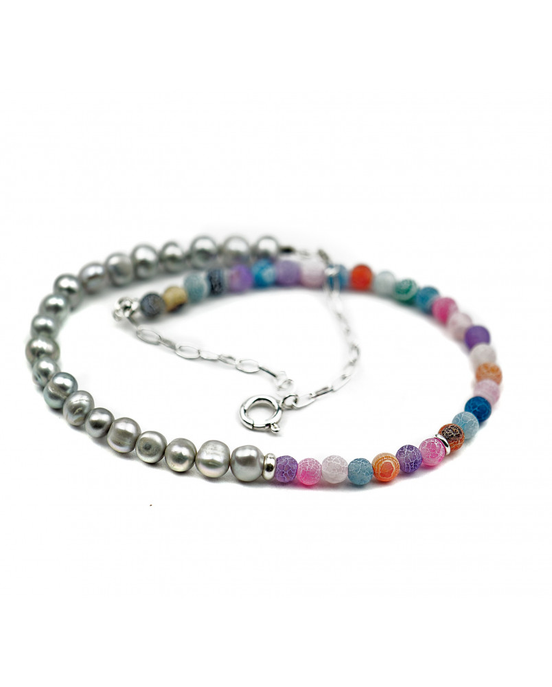 Naszyjnik z agatami i perłami