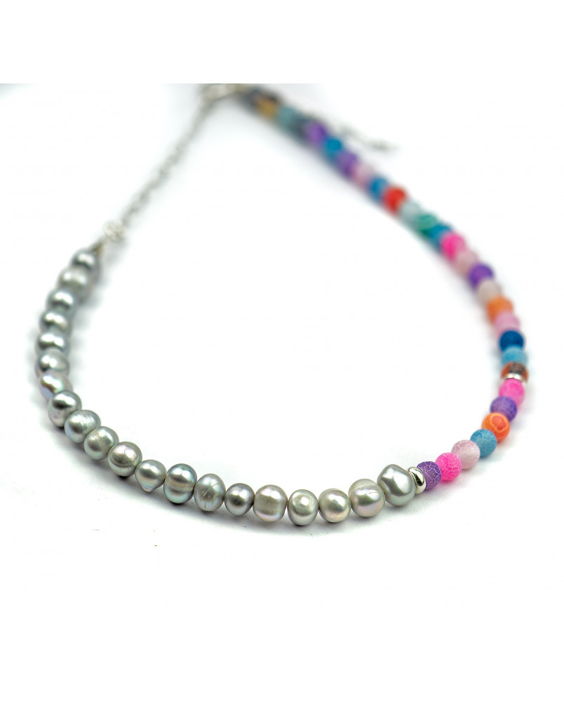 Naszyjnik z agatami i perłami