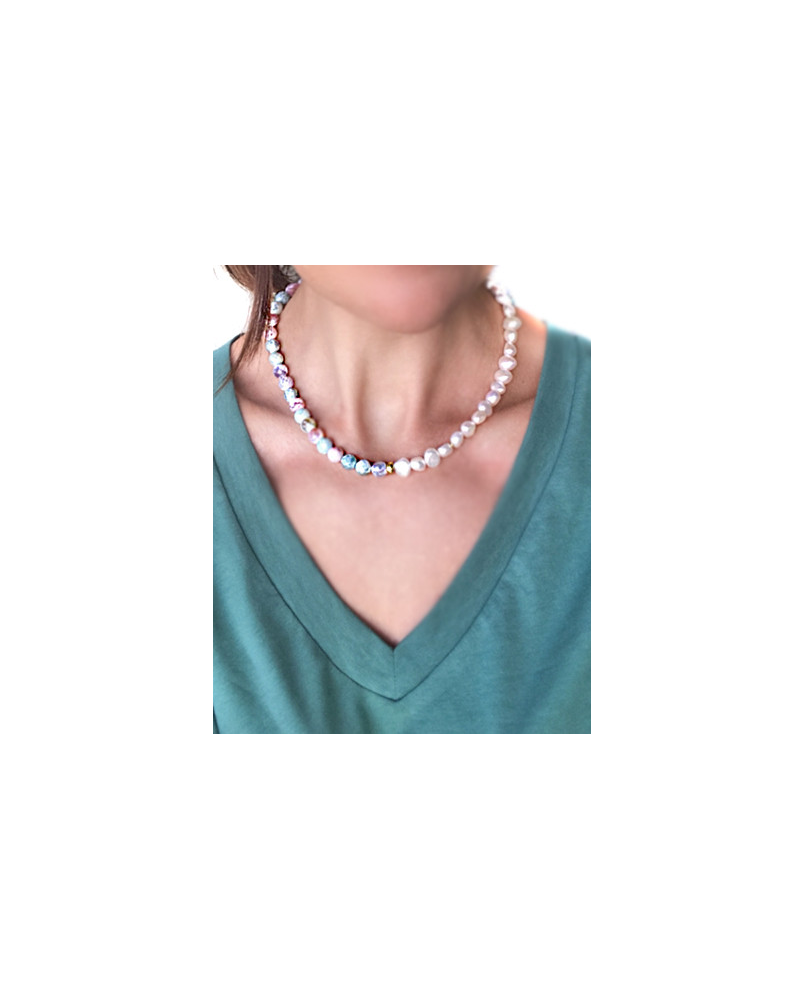 Naszyjnik z agatami i perłami