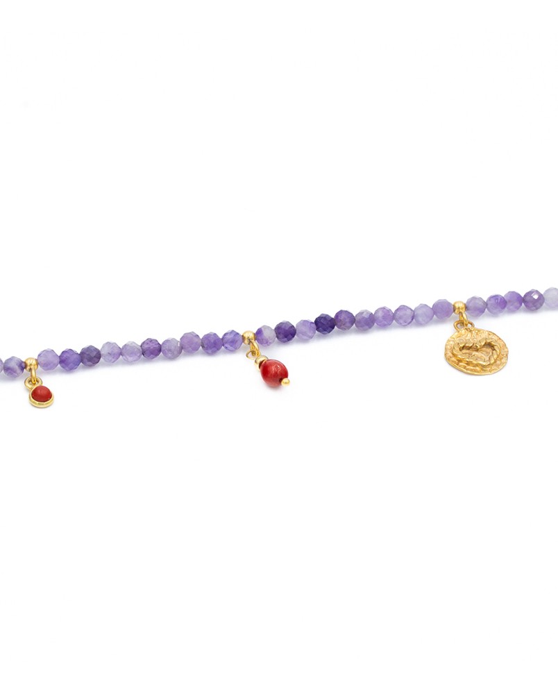 Naszyjnik z ametystami i serduszkiem