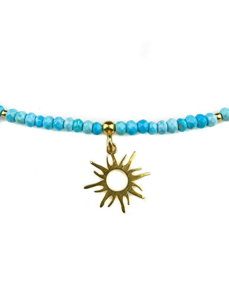 Naszyjnik z turkusami i zawieszką słońcem