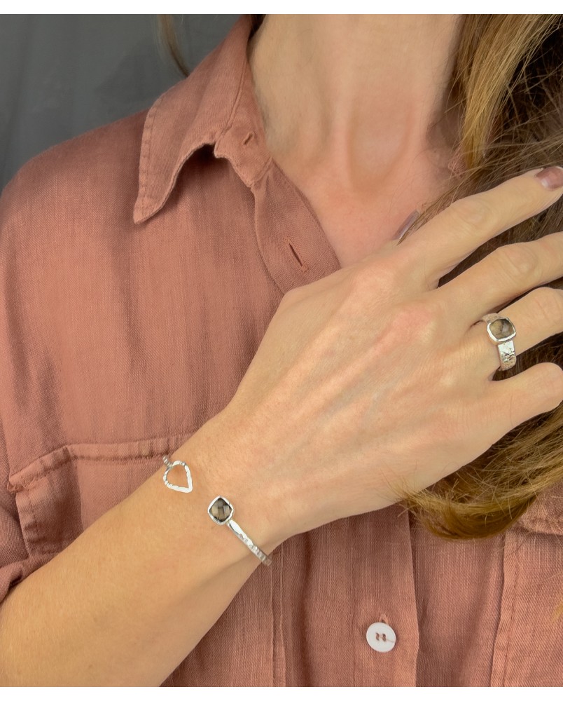 Bransoletka obręcz z kwarcem dymnym