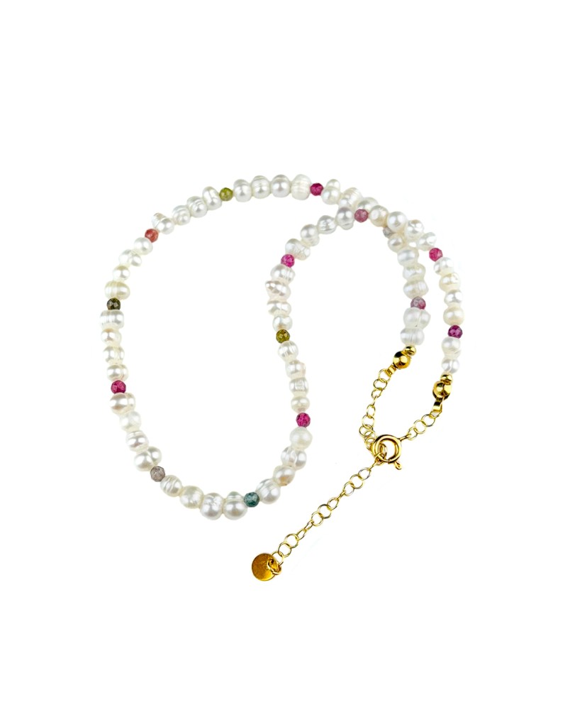 Naszyjnik z perłami i turmalinami
