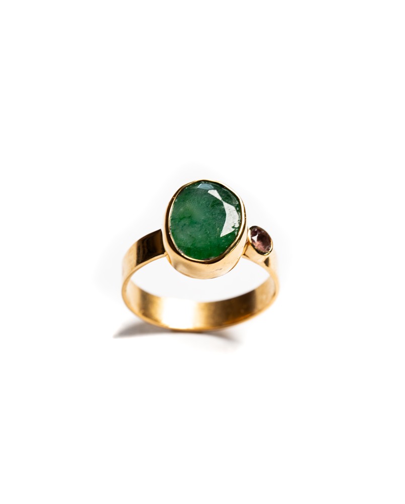 Pierścionek ze szmaragdem i turmalinem