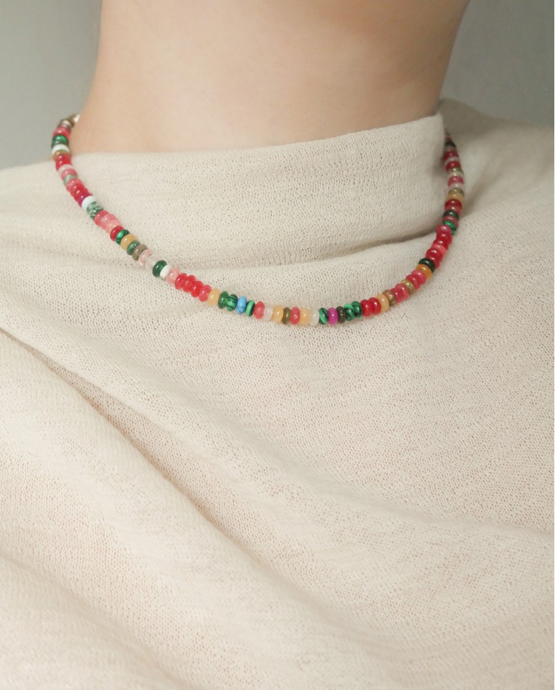 Naszyjnik z kolorowych kamieni - czerwony mix