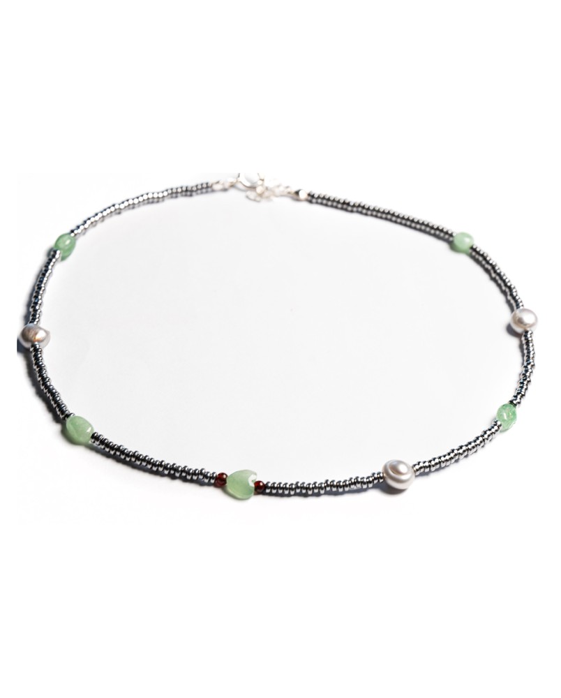 Naszyjnik z hematytu, pereł i awenturynu