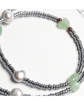 Naszyjnik z hematytu, pereł i awenturynu